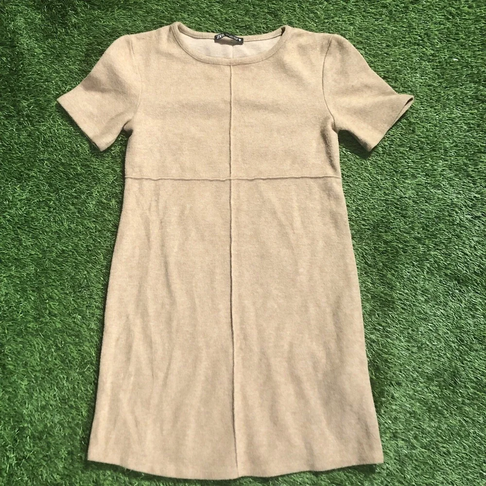 Zara Beige Brown High Neck Wool Blend Pockets‎ Sweater Dress, Size Small